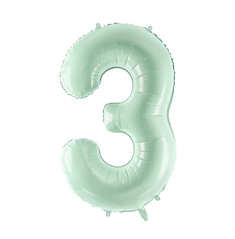 Pu&ograve; includere: Un grande palloncino di numero tre di colore verde chiaro in lamina.