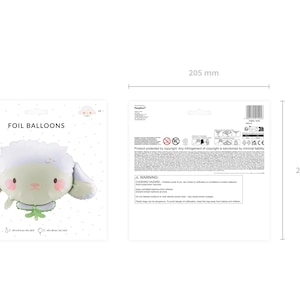 PartyDeco sheep foil balloon in original packaging, package size approx. 205 x 200 mm, air or helium balloon with straw included