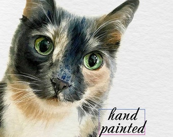 100% Hand-Painted Cat Watercolor Painting, Custom Pet Portrait, Memorial pet gift