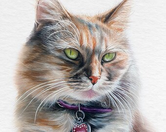 Custom Pet Portrait, Hand-Painted Cat Watercolor, Memorial Gift