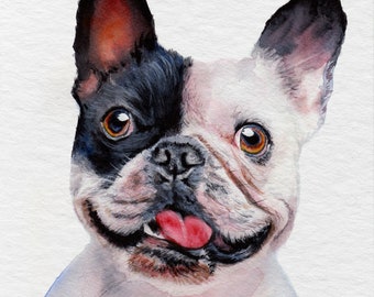 Custom Watercolor Pet Portrait, Hand-Painted Dog Memorial