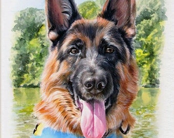 Portrait de chien aquarelle personnalisé, portrait de chien à partir d'une photo, portrait d'animal de compagnie aquarelle, portrait de chien de famille, cadeau fait main, peinture perte d'animal de compagnie