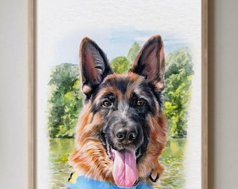Custom watercolor dog portrait, dog portrait from photo, watercolor pet portrait, family dog portrait, handmade gift, pet loss painting