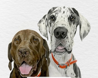 Hand-Painted Watercolor Pet Portrait, Custom Dog Memorial, Family Keepsake