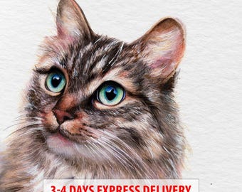 Custom cat portrait from photo, Cat Watercolor painting, Hand painted portrait, Memorial pet portrait gift, framing options