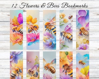 Bees and Flowers Bookmark Bundle, Digital Bookmark, Printable Bookmarks, Aesthetic Bookmark, Digital Download