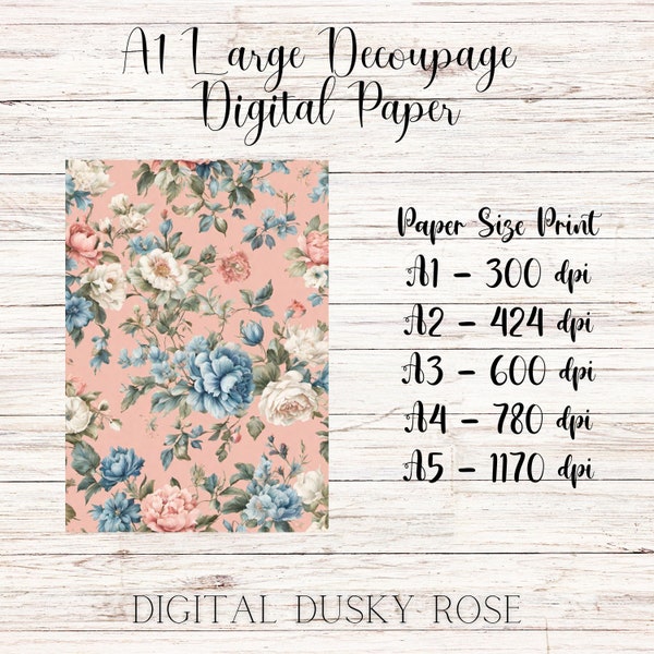 Decoupage for Furniture, Pastel Bright Flowers, A1 Large Paper JPG, Collage Sheet, Junk Journal Pages, Printable Paper