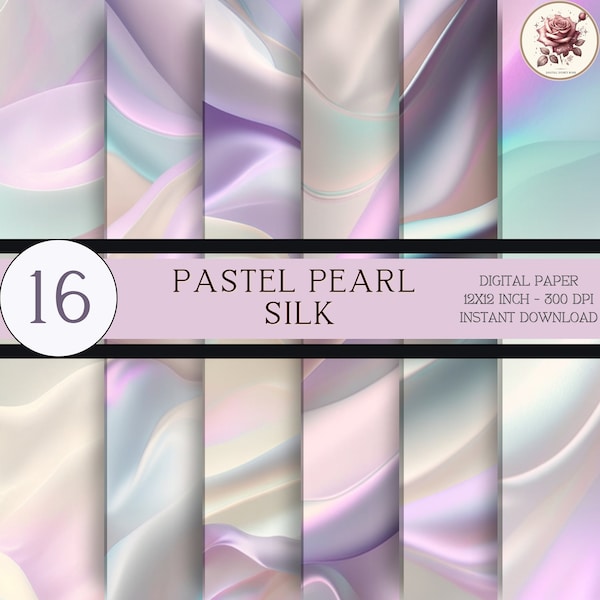 Pastel Silk Pearl Digital Papers - Shiny Backgrounds for Scrapbook Layouts, Soft Waves