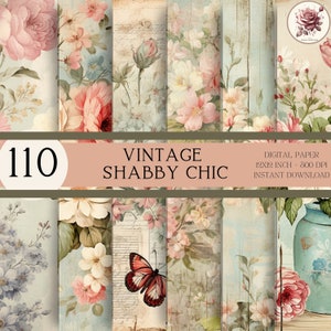 110+ Shabby Chic Digital Paper Bundle - Vintage Farmhouse & Floral Decoupage Set - Floral Printable Decoupage