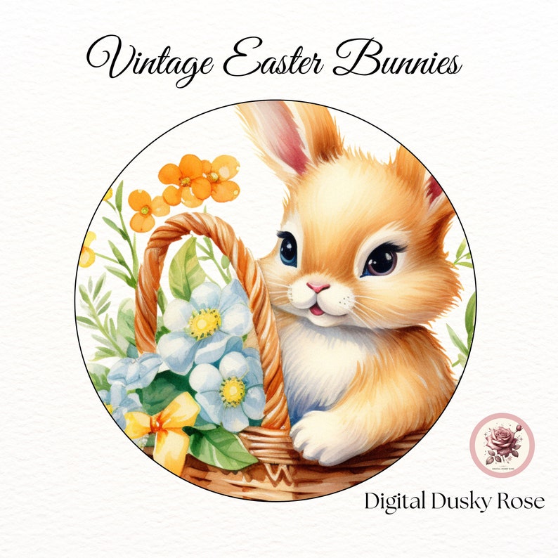 Vintage Easter Bunnies Clipart 10 Retro Bunny & Spring Flower