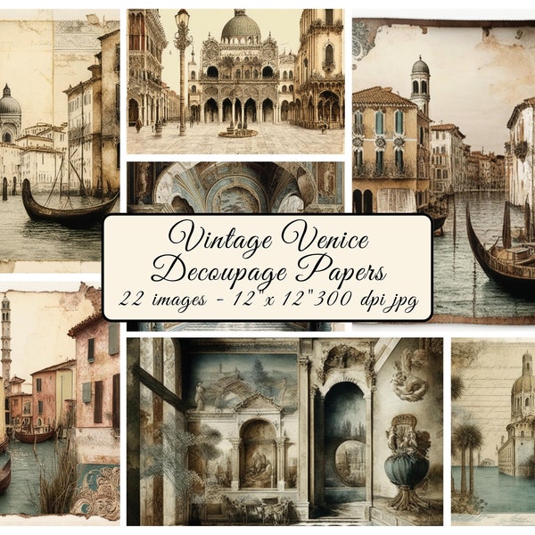 vintage Venice Digital Paper Set - 22 papiers décoratifs pour l’artisanat