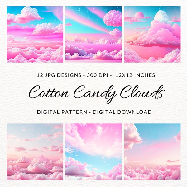 Cotton Candy Clouds Digital Paper JPG, Decoupage Page, Junk Journal Bundle, Digital Journal, Scrapbook, Light Blue Pink Clouds Background