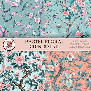 Pastel Floral Chinoiserie Digital Paper, Asian Inspired Art, Toile De ...