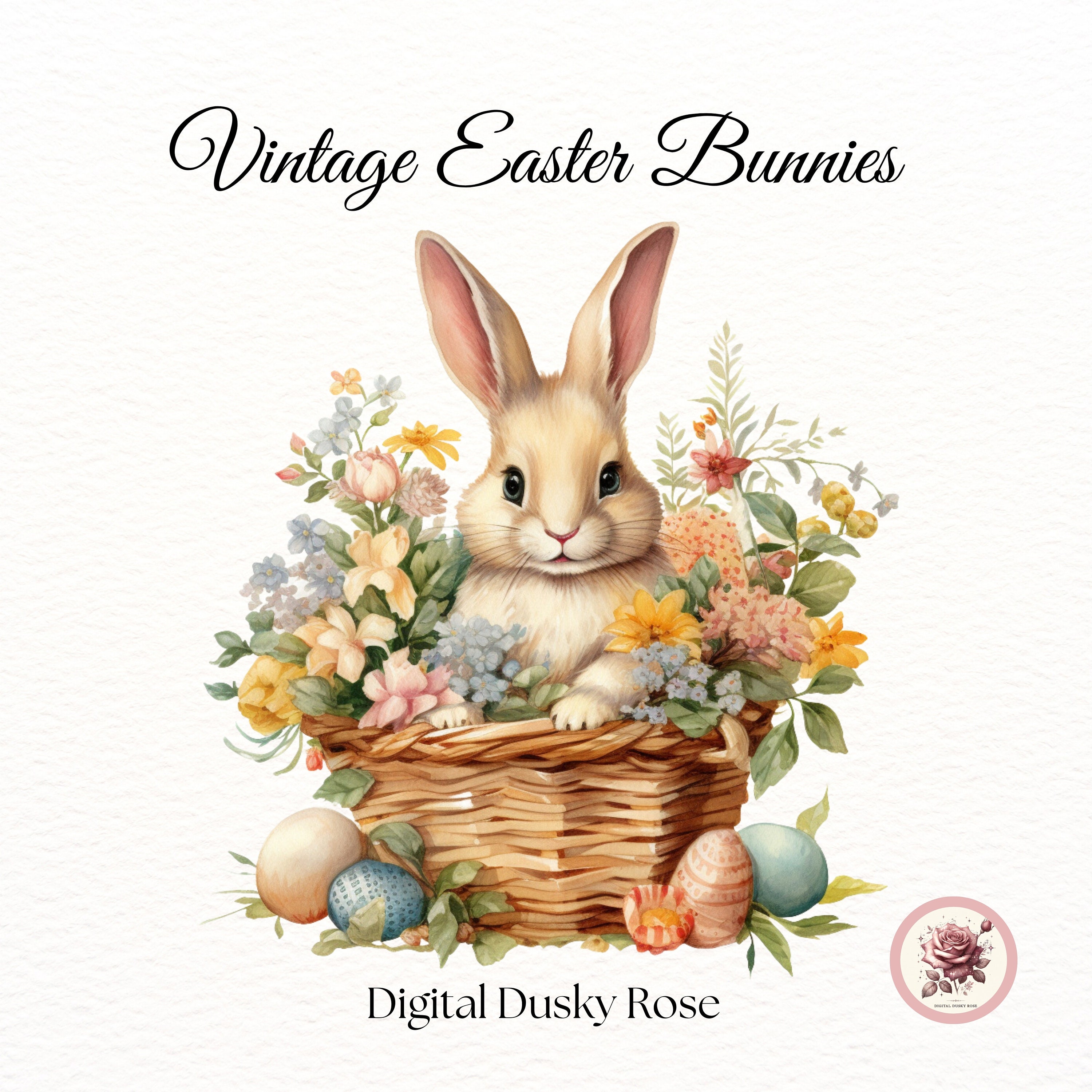 Vintage Easter Bunnies Clipart 10 Retro Bunny & Spring Flower