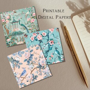 Pastel Floral Chinoiserie Digital Paper, Asian Inspired Art, Toile De ...