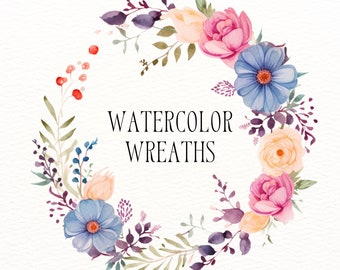 Watercolor Floral Wreath Clipart Set, Spring and Summer Flower Frames PNG, Versatile for Invitations & Scrapbooking
