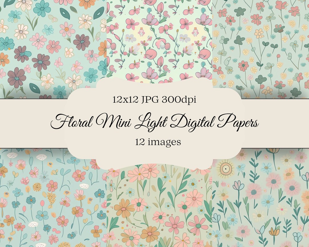Mini Light Background Flowers Digital Papers Scrapbook Paper - Etsy