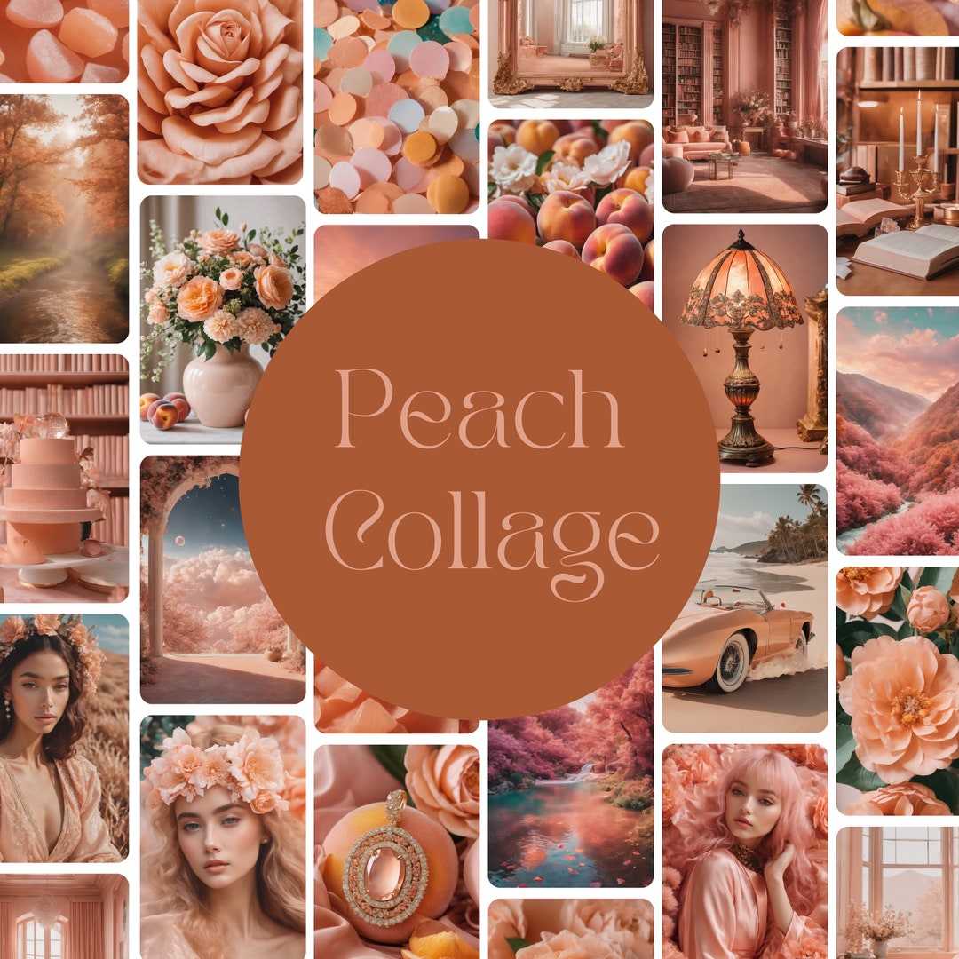 Indie Peach Junk Journal, Mixed Media, Wall Collage Set, Aesthetic