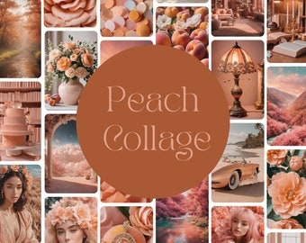 Indie Peach Junk Journal, Mixed Media, Wall Collage Set, Aesthetic Photo Collage, Digital Download, Bright Preset, Peachy Vibes