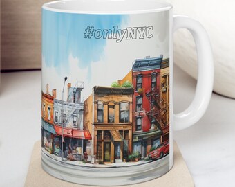 Taza de cerámica con escena artística de Nueva York - Bushwick, Brooklyn para amantes de los viajes