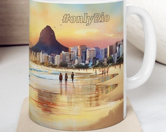 Taza de cerámica con atardeceres en Río de Janeiro, Brasil (caipiriña) para amantes de los viajes