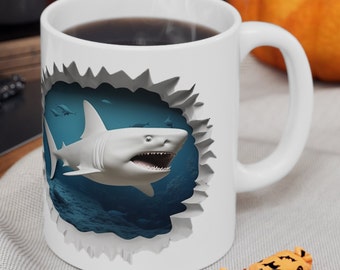 Taza de tiburón - Taza con ilusión 3D / Taza de cerámica única (sin plomo ni BPA)