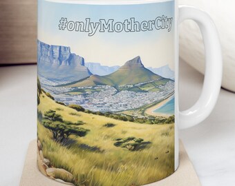 Ciudad del Cabo - La Ciudad Madre - Sudáfrica Maravillas de la Montaña de la Mesa Taza de Cerámica / Taza de Café de Cerámica para Entusiastas de los Viajes