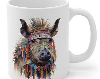Taza de cerámica de 325 ml (cerdo verrugoso de Visayas en peligro de extinción) / Regalo único para amantes de los animales y entusiastas de la conservación (sin BPA ni plomo)