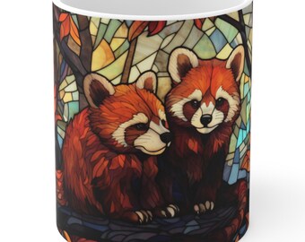 Taza de cerámica de 325 ml con diseño de pandas rojos curiosos: un regalo único para amantes de los animales y entusiastas del panda rojo (sin BPA ni plomo)