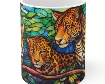 Elegante taza de cerámica de 325 ml con diseño de leopardo. Regalo único para amantes de los animales y entusiastas de los leopardos (sin BPA ni plomo).