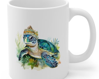 Taza de cerámica de tortuga verde en peligro de extinción de 11 onzas/regalo único para amantes de los animales y entusiastas de la conservación (sin BPA ni plomo)