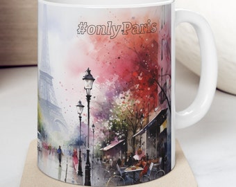 Taza de cerámica con calles románticas de París, Francia, para amantes de los viajes