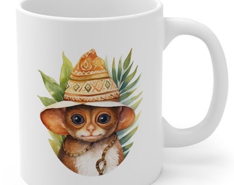 Adorable taza de cerámica de 325 ml con un tarsero filipino: un regalo único para amantes de los animales y entusiastas de la conservación (sin BPA ni plomo).