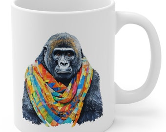 Taza de cerámica de 325 ml con diseño de gorila de montaña en peligro de extinción. Regalo único para amantes de los animales y entusiastas de la conservación (sin BPA ni plomo).