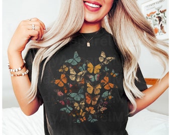 Butterfly TShirt, Vintage Shirt, Boho Style, Cottagecore, Butterflies T Shirt, sweet Butterflies, Gift for her, Buttefly lover, nature tee