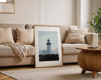 Lighthouse Sunrise Art Print, nautisch kustdecor (digitale download)
