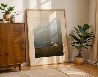 Church on Faroe Islands Art Print, Boho Wall Art, Modern Abstract  Art, Minimal Printable Art, Artistic Poster, Digital Download Art