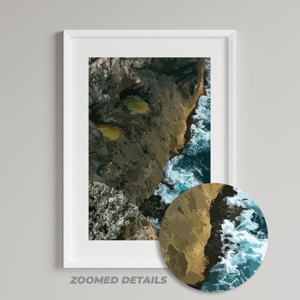 Tidepools in Bahamas Beach Art Print, Modern Wall Art, Large Wall Art, Crashing Waves