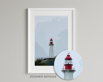 Lighthouse in Vancouver British Columbia Art Print, Modern Wall Art, Lighthouse Poster, Abstract Art Prints, Minimalist Coastal Home Decor