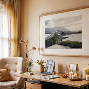 Atlantik Straße Kunstdruck, Norwegen Boho Wandkunst, moderne abstrakte Kunst, minimale druckbare Kunst, künstlerisches Poster, digitaler Download Kunst
