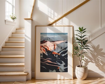 Isländische Berge bei Sonnenuntergang, Kunstdruck, Boho Wandkunst, Moderne abstrakte Kunst, Minimale Wandkunst, Wanddekoration