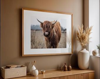 Highland Cow Art Print, Modern Minimalist Wall Decor (Digital Download)