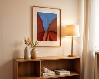 Lámina artística del edificio Red Canyon, decoración de pared abstracta moderna (descarga digital)