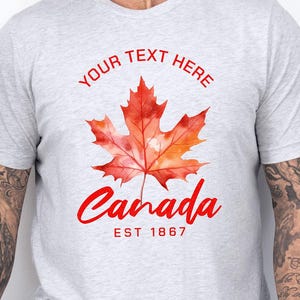 Personalized Canada Shirt, Est. 1867 Custom Text Tee, Watercolor Maple Leaf Shirt, Canada Day Gift, Patriotic Canadian top for him her