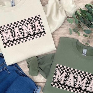 Retro Kariertes Mama Sweatshirt | Umstandsmode | Vintage-Stil | Cooler Mama-Pullover | Alles Gute zum Muttertag | Umstandspullover