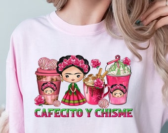 Camiseta con tazas de café Cafecito Y Chisme, camiseta de café latino, camiseta de México, camiseta del día mexicano, sudadera de regalo para mujeres latinas, suéter latino