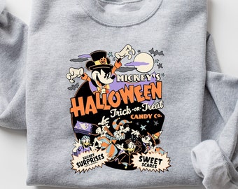 ミッキーと仲間たちのトリック・オア・トリートシャツ、ディズニーハロウィーンセーター、ミッキーのそれほど怖くないハロウィーンパーティー、ディズニーランドの不気味な季節、ミッキー