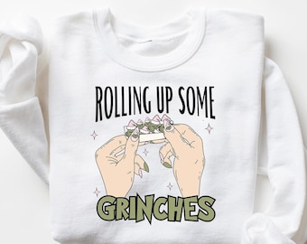 Sudadera Rolling Up Some Grin, camiseta de vacaciones navideñas, sudadera navideña a juego, regalo de Navidad, sudadera de película navideña, Grich Rolling Up