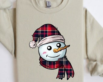 Christmas Snowman Sweatshirt, Funny Snowman Shirt, Snowman Tshirt, Christmas Plaid Sweat, Christmas Crewneck, Winter Snowman Shirt