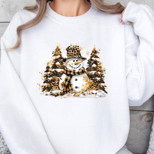 Christmas Snowman Sweatshirt, Leopard Snowman Shirt, Winter Tree Xmas Shirt, Snowman Tree Shirt, Snowman Sweat, Gift For Women